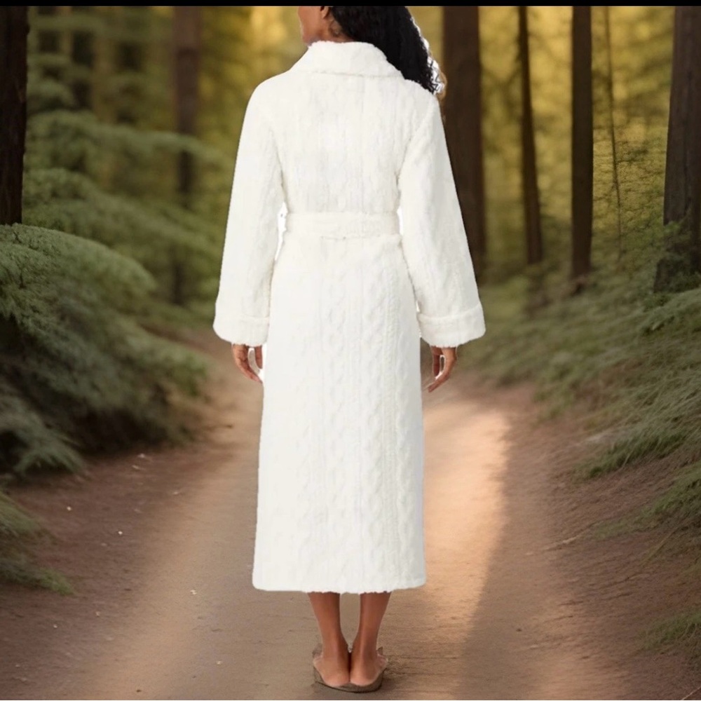 Room Service Cozy Wrap Cable Knot Robe Luxurious Ivory S NWT Pockets Loungewear - Picture 4 of 5